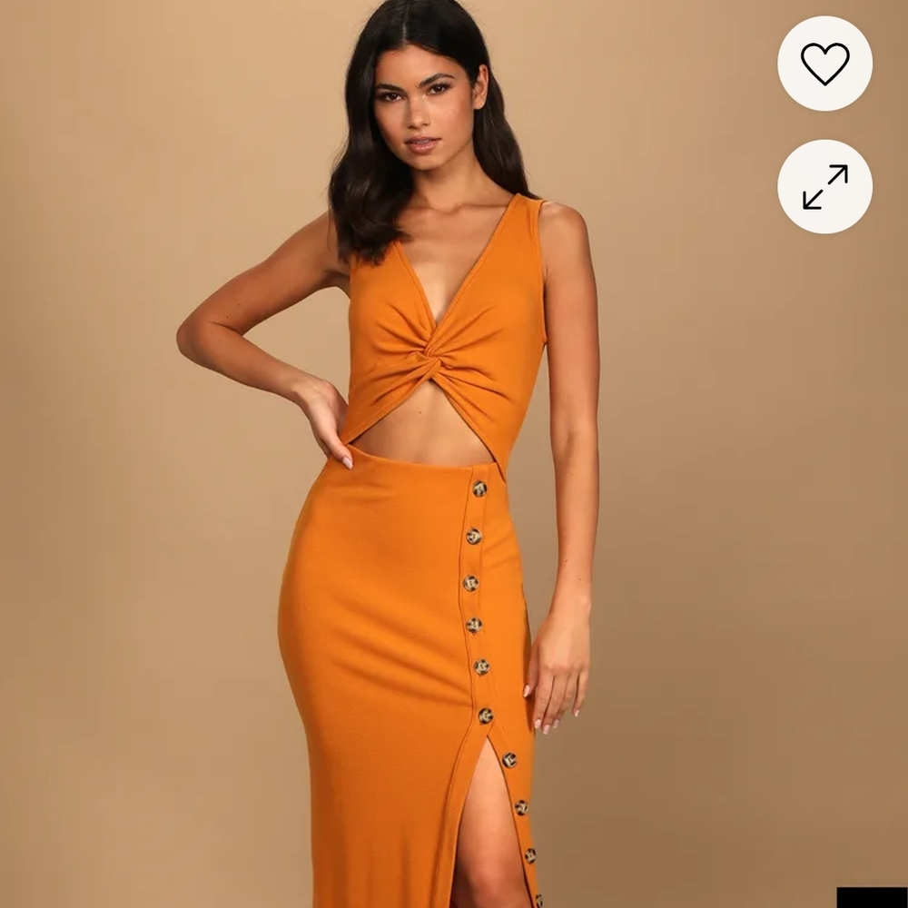 Orange Twist Front Cutout Dress